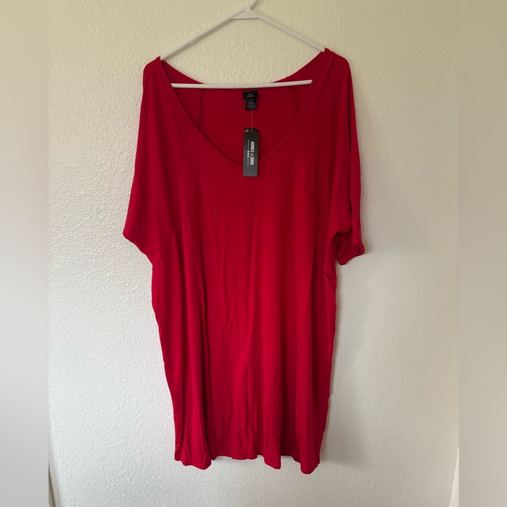 Agnes & Dora Red V-Neck Tunic Top